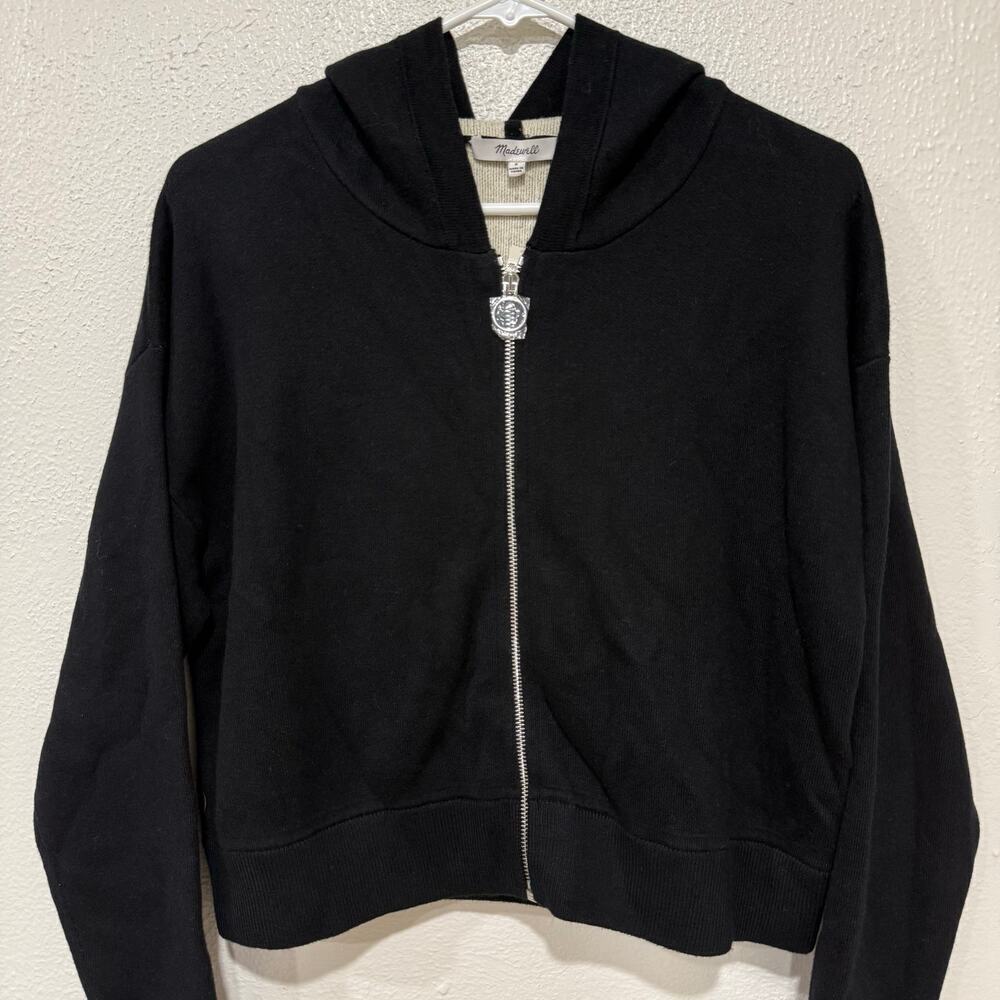 NWT Madewell Double Face Cotton Blend Sweater Hoodie NS667 Black Size Small - Picture 3 of 6